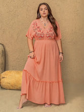 Peach Embroidered Maxi Dress with Ruffled Hem Maxi Dresses