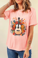 Peach Guitar Flower Print Crew Neck T Shirt for Women Woman T Shirts