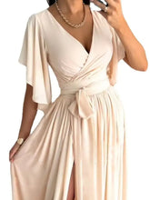 Peach Maxi Wrap Dress with Slit and Ruffled Details Maxi Dresses