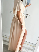 Peach Maxi Wrap Dress with Slit and Ruffled Details Maxi Dresses