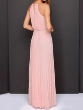 Peach Pleated Halter Maxi Dress in Polyester Maxi Dresses
