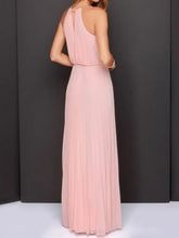Peach Pleated Halter Maxi Dress in Polyester Maxi Dresses