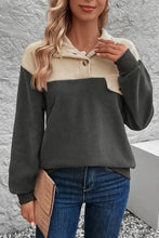 Perfee Color Block Quarter Button Dropped Shoulder Sweatshirt Dark Gray Woman Sweatshirts