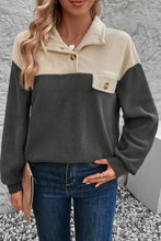Perfee Color Block Quarter Button Dropped Shoulder Sweatshirt Woman Sweatshirts