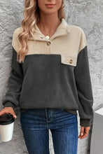 Perfee Color Block Quarter Button Dropped Shoulder Sweatshirt Woman Sweatshirts