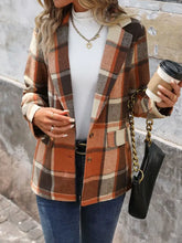 Perfee Plaid Button Down Lapel Collar Blazer Woman Outerwear