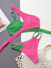 Pink and Green Textured Bikini Set with Adjustable Strap Length Woman Swim sets