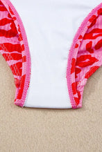 Pink and Red Leopard Print Drawstring Swimsuit with Removable Padding Swimwear