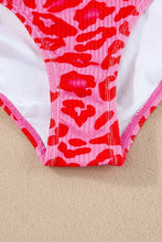 Pink and Red Leopard Print Drawstring Swimsuit with Removable Padding Swimwear