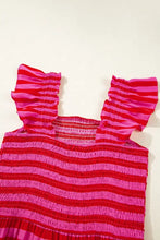 Pink and Red Striped Maxi Dress with Smocked and Ruffled Details Casual Dresses