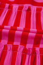 Pink and Red Striped Maxi Dress with Smocked and Ruffled Details Casual Dresses