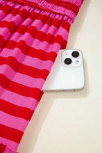 Pink and Red Striped Maxi Dress with Smocked and Ruffled Details Casual Dresses