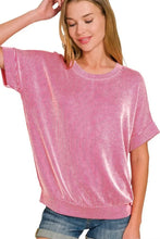 Pink and White Corded Rib Short Sleeve Blouse for Women HOT PINK Woman T Shirts