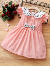Pink Baby Dress with Polka Dot Collar and Bow Watermelon pink Kids Dresses