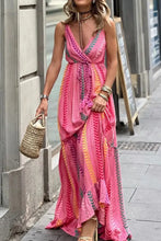 Pink Chevron Stripe Maxi Dress in Polyester Hot Pink Casual Dresses