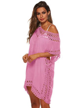 Pink Crochet Trim Cover-Up Dress Swimwear Cover-Ups