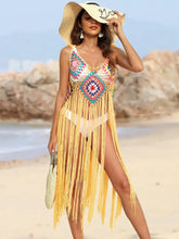 Pink Crocheted Fringe Beach Cover Up for Women Swimwear Cover-Ups