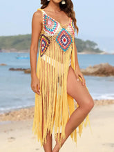 Pink Crocheted Fringe Beach Cover Up for Women Swimwear Cover-Ups