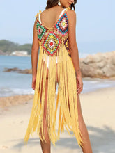 Pink Crocheted Fringe Beach Cover Up for Women Swimwear Cover-Ups