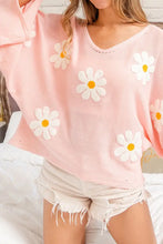 Pink Daisy Floral Sweater with Regular Sleeve Length Sweater Pullovers