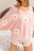 Pink Daisy Floral Sweater with Regular Sleeve Length Sweater Pullovers