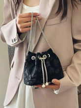 Pink Floral Bucket Bag with Chain Strap and Pearl Detail Black One Size Shoulder Bags