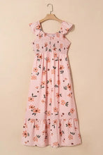 Pink Floral Smocked Maxi Dress Polyester Machine Washable Casual Dresses
