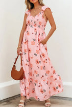 Pink Floral Smocked Maxi Dress Polyester Machine Washable Casual Dresses