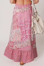 Pink Floral Patchwork Maxi Skirt with Drawstring Waist Woman Skirts