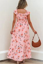 Pink Floral Smocked Maxi Dress Polyester Machine Washable Casual Dresses