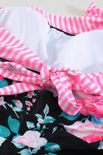 Pink Floral Striped Halter Tankini Swim Set with Frill Trim Woman Swim sets