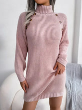 Pink Knit Sweater Dress with Decorative Button and Belt Woman Sweater Dresses