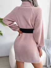 Pink Knit Sweater Dress with Decorative Button and Belt Woman Sweater Dresses