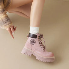 Pink Leather Platform Combat Boots for Women Woman Boots