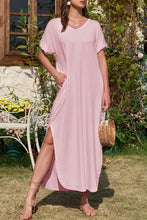 Pink Maxi Dress with Side Slit and Pockets Blush Pink Maxi Dresses