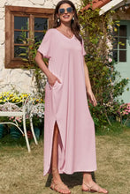 Pink Maxi Dress with Side Slit and Pockets Maxi Dresses