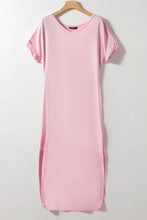 Pink Maxi Dress with Side Slit and Pockets Maxi Dresses