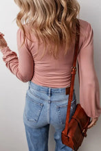 Pink Neck Long Sleeve Top and Blue Jeans Set for Women Woman Bodysuits