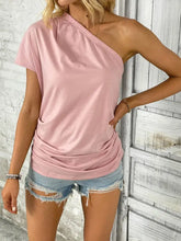 Pink One Shoulder Top with Short Sleeve Length Woman T Shirts