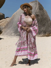 Pink Paisley Print Kimono Beach Cover-Up for Women Swimwear Cover-Ups