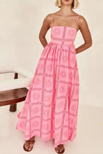 Pink Patterned Maxi Sundress with Ruched and Smocked Details Maxi Dresses