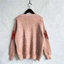 Pink Reindeer Snowflake Sweater with Long Sleeve Length Sweater Pullovers