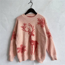 Pink Reindeer Snowflake Sweater with Long Sleeve Length Sweater Pullovers