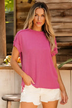 Pink Ribbed Exposed Seam Top with White Denim Shorts for Women Woman T Shirts