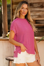 Pink Ribbed Exposed Seam Top with White Denim Shorts for Women Woman T Shirts