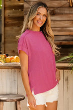 Pink Ribbed Exposed Seam Top with White Denim Shorts for Women Woman T Shirts