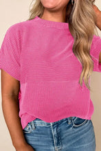 Pink Ribbed Short Sleeve Knit Top for Women Fuchsia Pink Woman T Shirts
