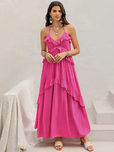 Pink Ruffled Halter Maxi Dress in Viscose Maxi Dresses