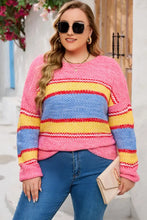 Pink Striped Knit Sweater Long Sleeve Pullover for Women Hot Pink Sweater Pullovers
