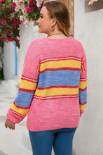 Pink Striped Knit Sweater Long Sleeve Pullover for Women Sweater Pullovers